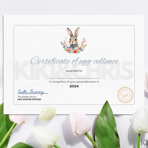 Certificado editável para impressão de ovo-celência do coelho da Páscoa, certificado de coelho da Páscoa para menino, impressão de Páscoa, download instantâneo