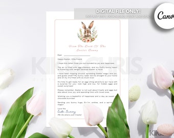 Printable Editable Letter From Easter Bunny, Girl Easter Bunny Letter, Easter Printable, Official Letter From Easter Bunny, Instant Download