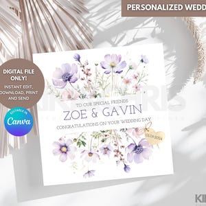 Personalized Wedding Greeting Card, Printable, Editable Canva Template, Wildflower Themed Card, Couple, Anniversary, Wedding, 4.25x4.25, 5X7