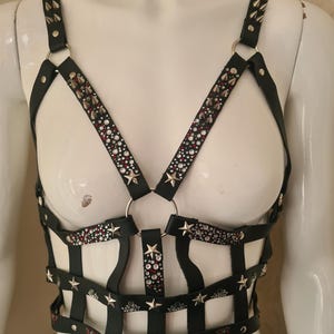One-off Custom Piece - Spiked Gemstone Faux Leather Harness