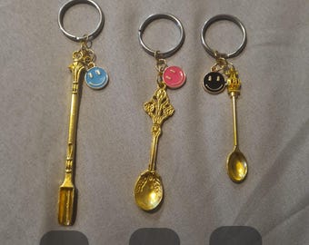 Gold Smiley Spoon Keyrings