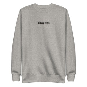 Dragons - Minimalist Sweatshirt - Black Embroidery - For the Fantasy Lovers