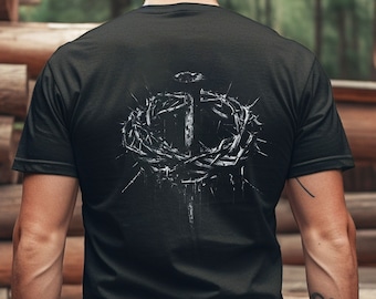 Rugged Crown of Thorns Minimalist Mens and Womens Christian T-Shirt; Faith Based Shirt; gift father; gift mother; Jesus Shirt, Jesus Crown