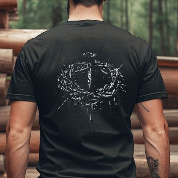 Rugged Crown of Thorns Minimalist Mens and Womens Christian T-Shirt; Faith Based Shirt; gift father; gift mother; Jesus Shirt, Jesus Crown