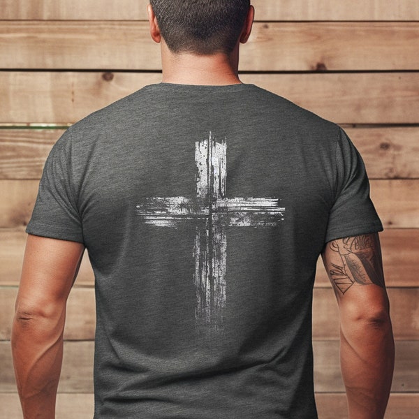 Rugged Cross Minimalist Mens and Womens Christian T-Shirt; Jesus Faith Based Shirt; gift father; gift mother; Jesus Shirt, Jesus Cross