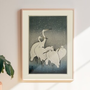 Group of Egrets, Ohara Koson. Color woodcut. Japanese art. Art Print. Digital Art Poster Download