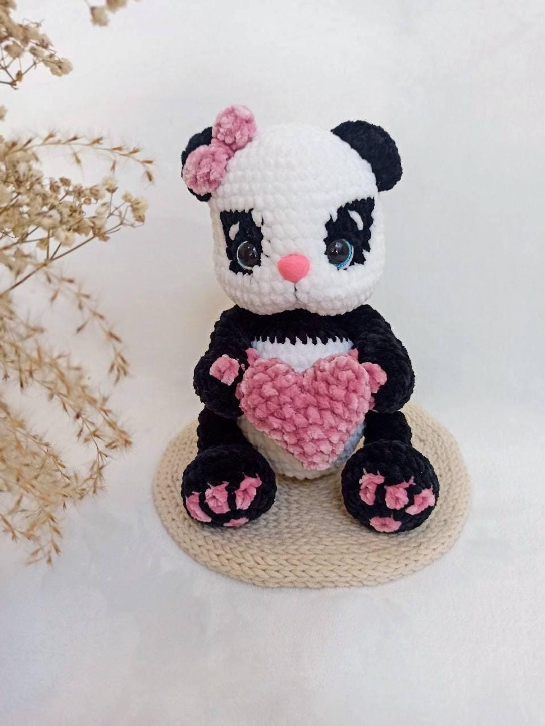 Handmade Crochet Panda Toy in Orange Jumpsuit main image 1