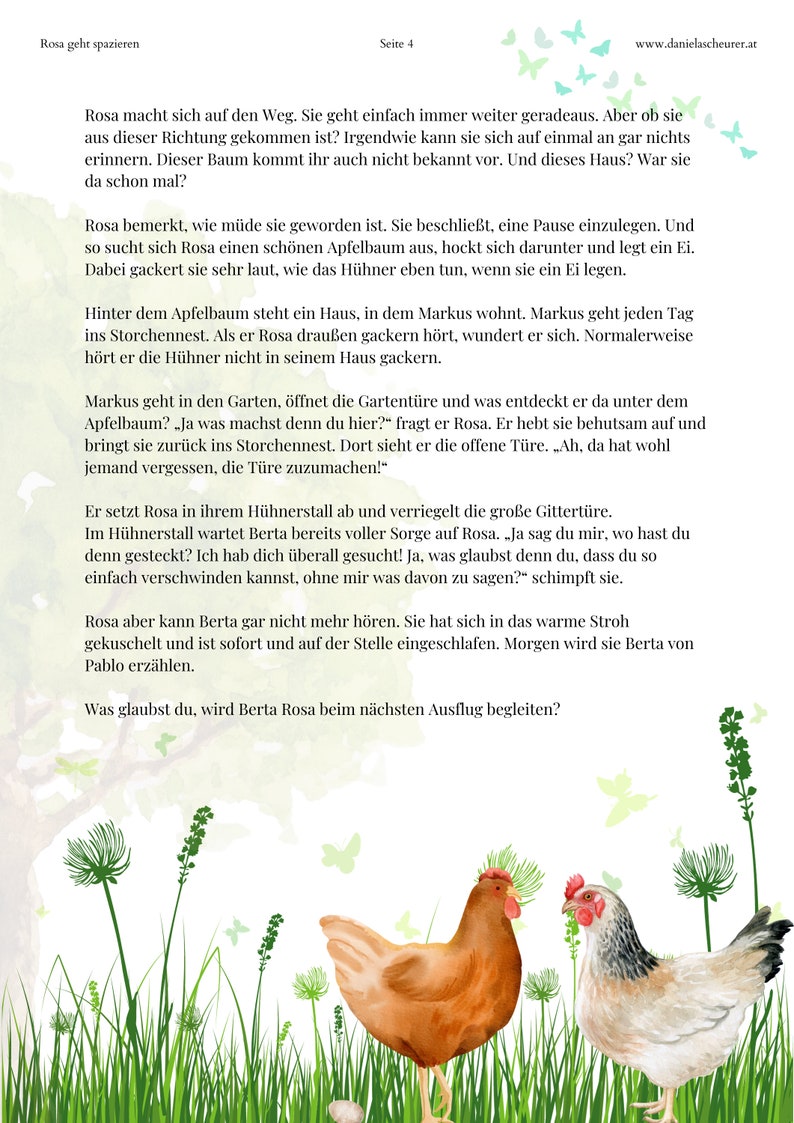 Pink goes for a walk chicken story for children aged 3 10 years, instant printable PDF. plus audio file, kindergarten, family, school, image 5