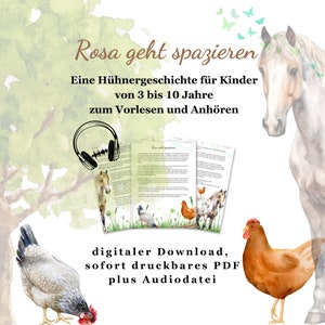 Pink goes for a walk chicken story for children aged 3 10 years, instant printable PDF. plus audio file, kindergarten, family, school, image 1