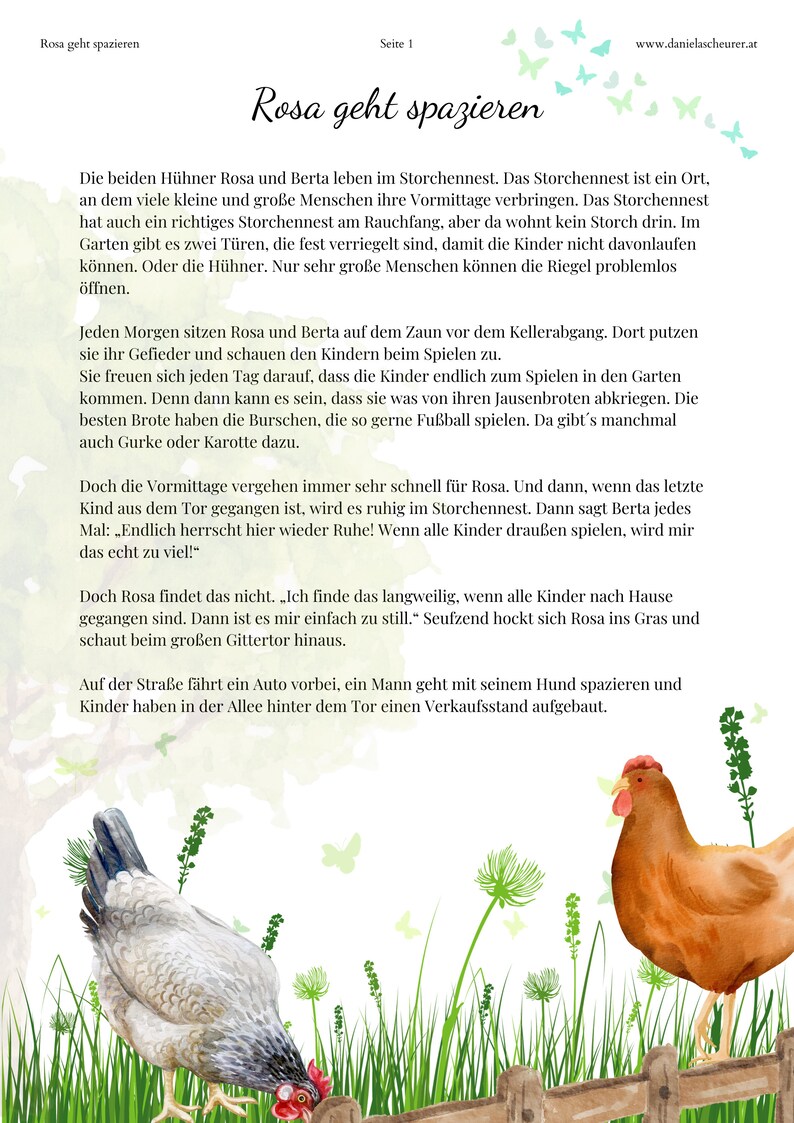 Pink goes for a walk chicken story for children aged 3 10 years, instant printable PDF. plus audio file, kindergarten, family, school, image 2