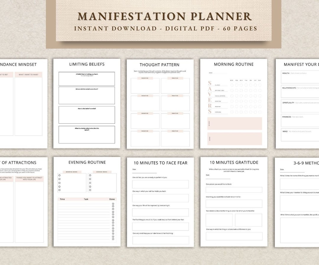 Manifestation Planner Printable | Dream Journal Digital | Mental Health ...