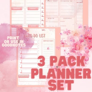3-pack plannerset! Leuk, roze en met een aquarelstijl! Gebruik in Goodnotes of print!