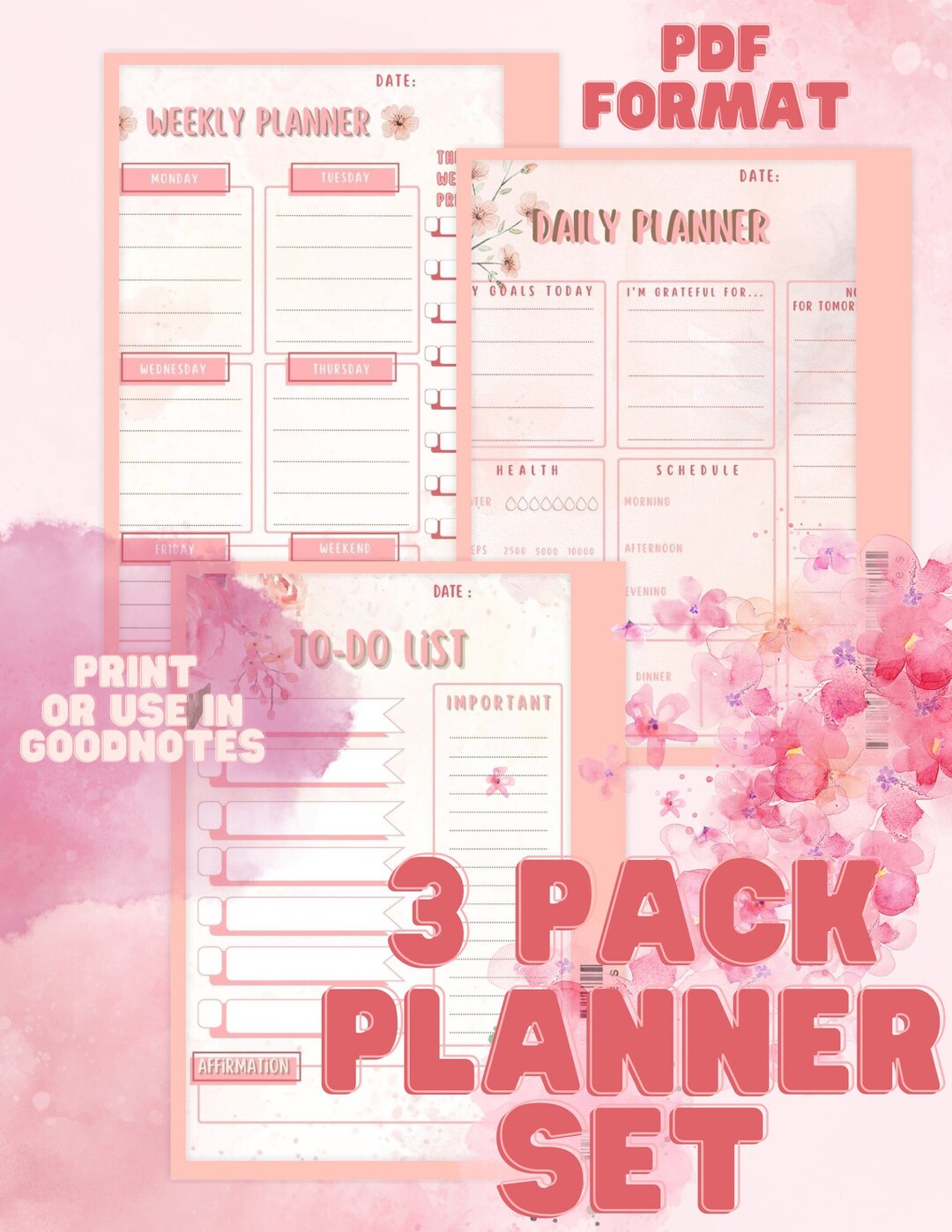 3 Pack Planner Set! Cute, Pink and With a Watercolor Style! Use in ...