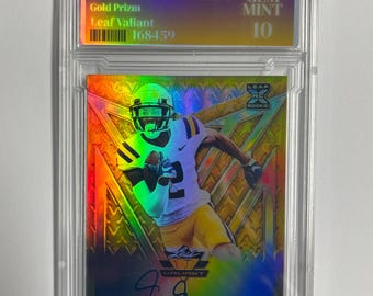 JUSTIN JEFFERSON Rookie 2020 Leaf Valiant Gold Prizm 7/10 (facsimile) herdruk (nieuwigheid) voetbalkaart custom slabbed Gem mint 10