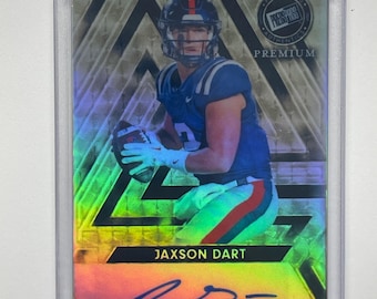 Tarjeta de fútbol americano premium Jaxson Dart 1/1 (Facsímil) Refractor Leaf de los New York Giants (Reimpresión novedosa)