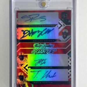 Tarjeta de fútbol de Shedeur Sanders Travis Hunter Horn Jr. Quad (facsímil) (reimpresión) (novedad)