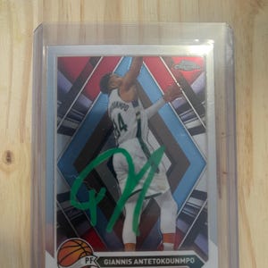 Giannis Antetokounmpo Autogramm auf Karte Auto Milwaukee Bucks Basketball Karte