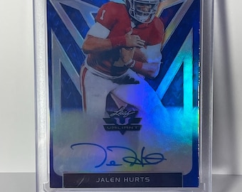 Tarjeta de Jalen Hurts 2020 Leaf Valiant Rookie Auto morada (facsímil) (novedad) (reimpresión) / Tarjeta de fútbol americano Eagles 20