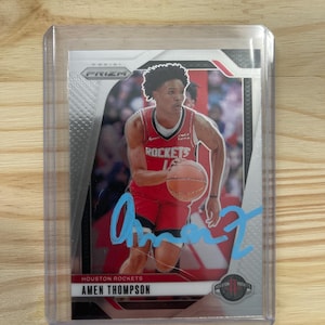 Amen Thompson-handtekening op kaart Auto Houston Rockets-basketbalkaart en wordt geleverd met COA
