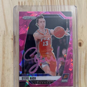 Autographe Steve Nash sur carte, carte de basket-ball NBA Phoenix Suns Legends prisée de glace rose, livrée avec un certificat d'authenticité.