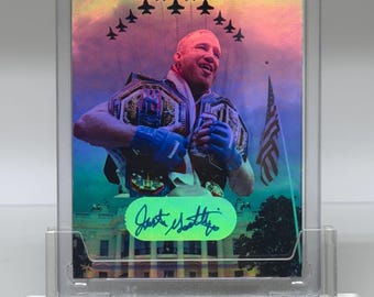 Justin Gaethje UFC Freedom 250 (Facsimile Auto) Momento iconico alla Casa Bianca vincendo la medaglia d'oro dei pesi leggeri, novità artistica personalizzata MMA (LEGGI)