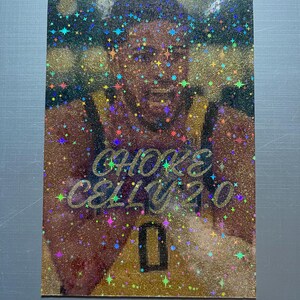 Tyrese Haliburton choke celly 2.0 custom jumbo card gold spikkel stars basketbalkaart Indiana pacer wordt geleverd met bovenlader