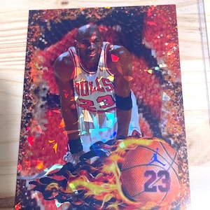 Michael Jordan custom novelty jumbo cracked ice refractor Chicago Bulls basketbalkaart met toploader en Jordan quote