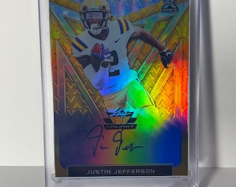 Tarjeta de fútbol novedosa reimpresión de JUSTIN JEFFERSON, novato 2020 Leaf Valiant Gold Prizm 7/10 (facsímil)