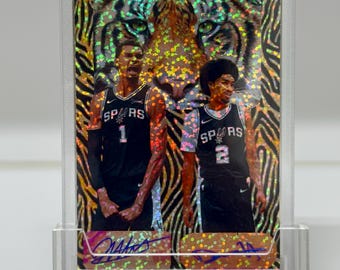 Victor Wembanyama / Dylan Harper (Facsimile Auto) (Custom Novelty) Tiger stripe speckle refractor Spurs basketball card