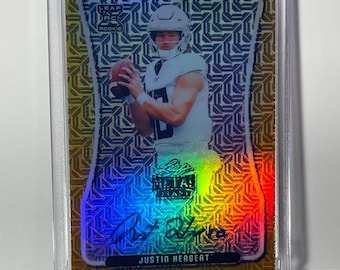Justin Herbert 2020 Leaf Metal Draft Autograph Gold Mojo 1/1 (herdruk nieuwigheid facsimile) voetbalkaart