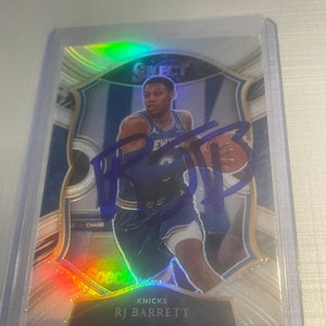Carte de basket-ball Halo argenté avec autographe de RJ Barrett, New York Knicks
