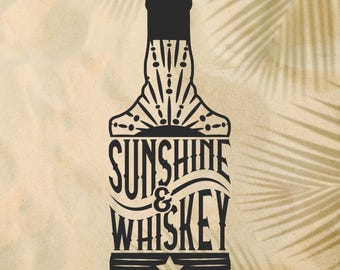 Pegatina - Sol y whisky / Vinilo adhesivo para amantes del whisky / Bourbon rústico / Estilo de vida campestre resistente al agua