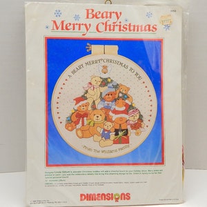 Dimensions Beary Merry Christmas Crewel Kit Teddy Bears Personalize Sealed 1986