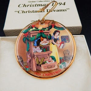 Disney Ornament Weihnachtsträume 1994 Schneewittchen Zwerge Scheibe Grolier Coll