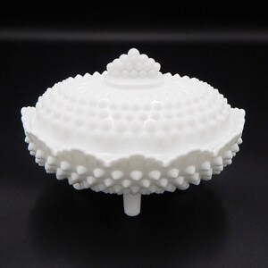 Fenton White Milk Glass Hobnail Oval Footed Covered Candy Dish with Lid