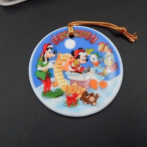 Disney Ornament Checking It Twice 1990 Mickey Donald Disk Grolier Collectibles