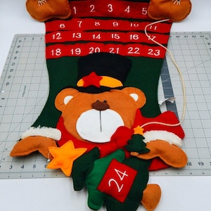 Bear Christmas Tree Advent Felt Fabric Calendar Countdown Pockets 32 L X 22 W
