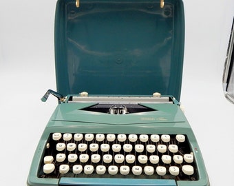 Sears Tutor Portable Typewriter W/ Plastic Case 1960s Teal Blue England