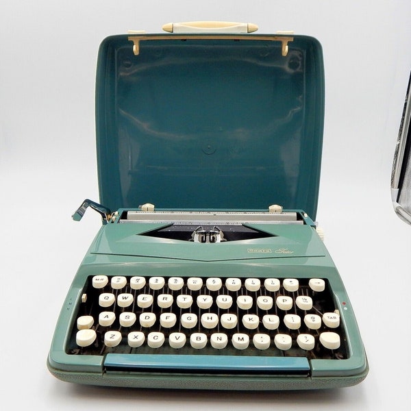 Sears Tutor Portable Typewriter W/ Plastic Case 1960s Teal Blue England