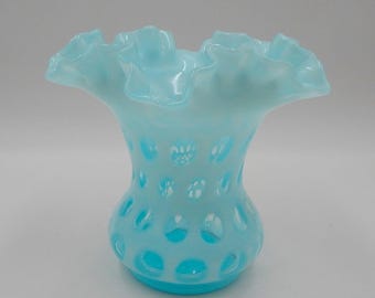 ヴィンテージ フェントン フリル オパールセント ブルー コイン ドット