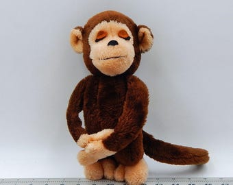 R. Dakin 1975 Monkey Hugging Plush Boy Dark Brown Beige Hands Feet 10 Inch