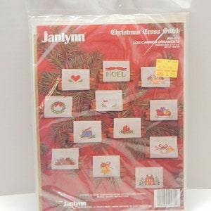 Janlynn Christmas Cross Stitch Kit 50-270 Holiday Log Carrier Ornaments Set 1990