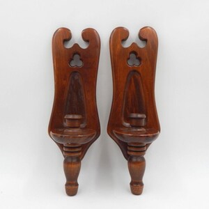 Wooden Candle Holder Wall Sconces The New England Clock Company 1970 Vintage MCM