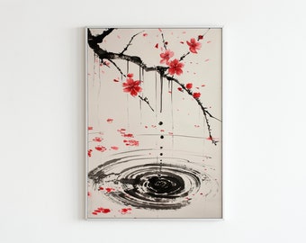 Cherry Blossom Tree Japanese Art Print | Minimalist Zen Decor (Digital Download)