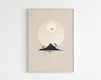 Minimalist Mountain Landscape | Japandi Decor, Zen Wall Art, Japan Home Decor, Landscape Art Print, Scandinavian Decor, Neutral Poster