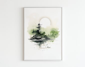 Sage Green Island Art Print | Minimalist Zen Landscape (Digital Download)
