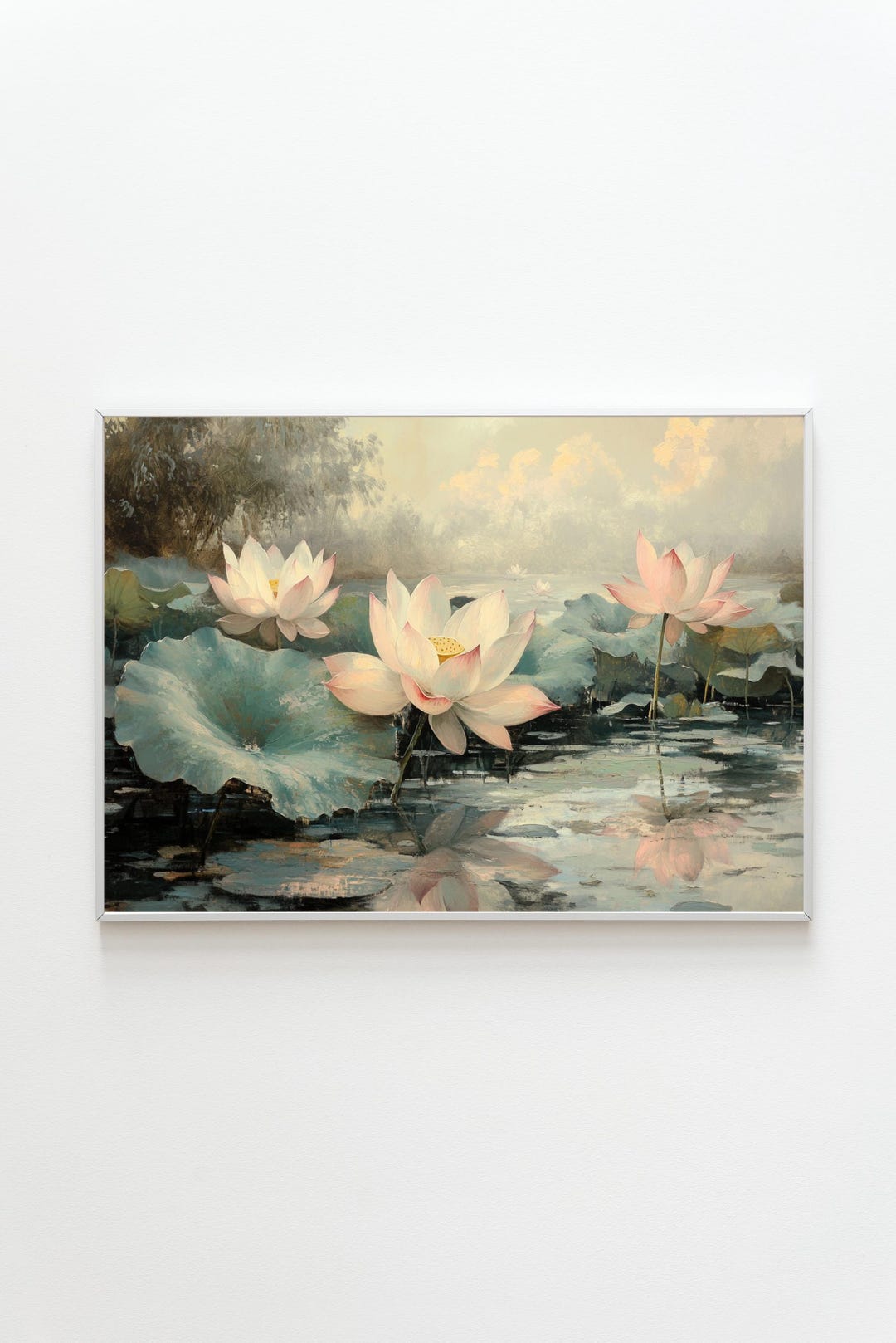 Lotus Flower Pond Art Print | Japanese Botanical Decor (digital ...