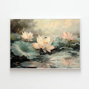 Lotus Flower Pond Art Print | Japanese Botanical Decor (digital ...