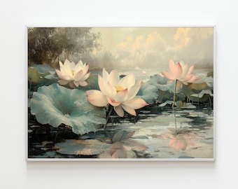 Lotus Flower Pond Art Print | Japanese Botanical Decor (Digital Download)