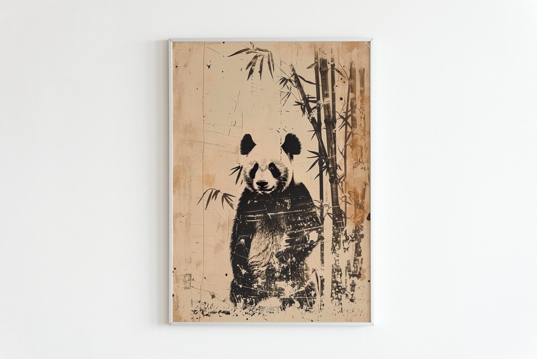 Vintage Panda | Japanese Wall Art, Rustic Decor, Zen Wall Art, Japanese ...